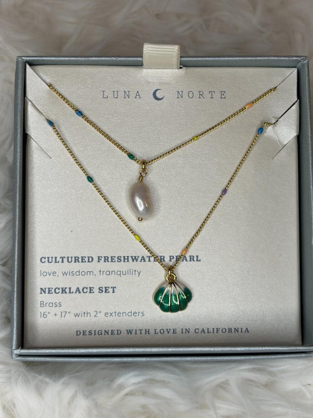 Luna Norte Freshwater Pearl Shell Layered Necklace Set Gold Coastal NWT